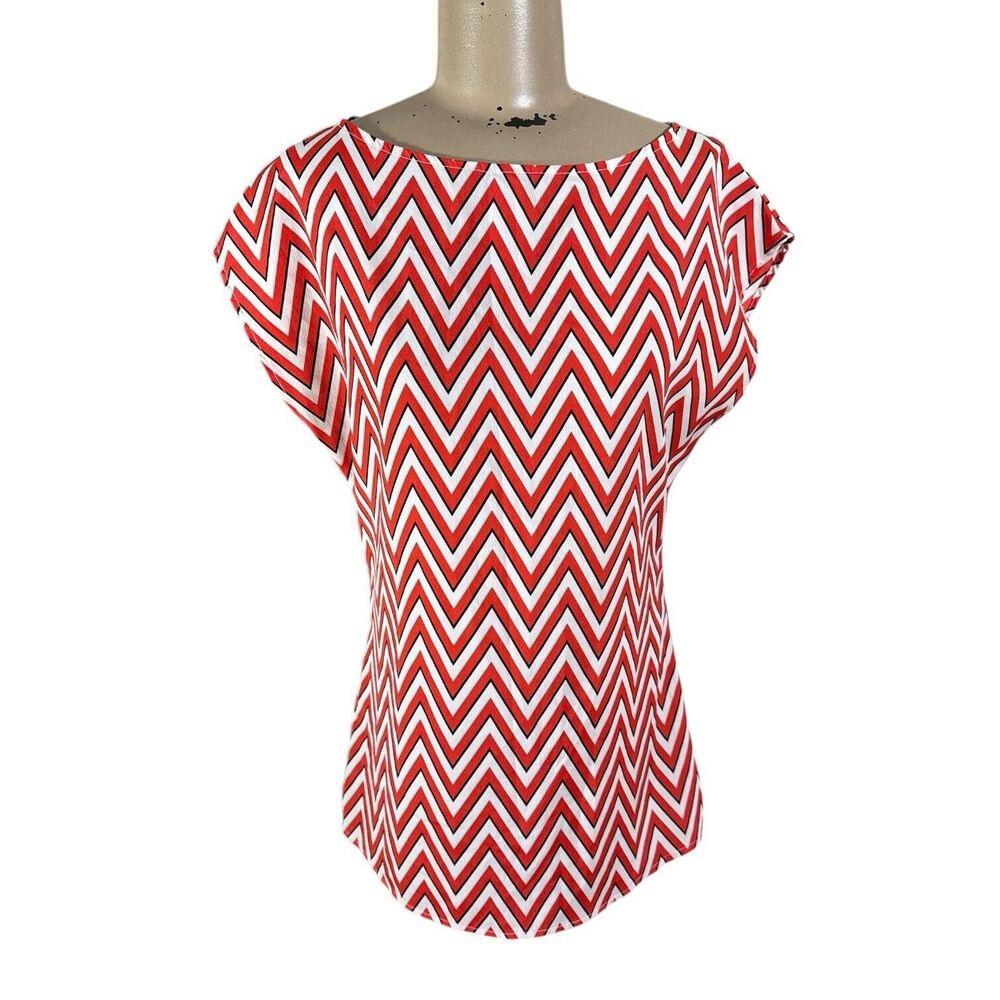 Peppermint Women’s Sz S Boutique Zig Zag Mod Orange Red Stripe Blouse